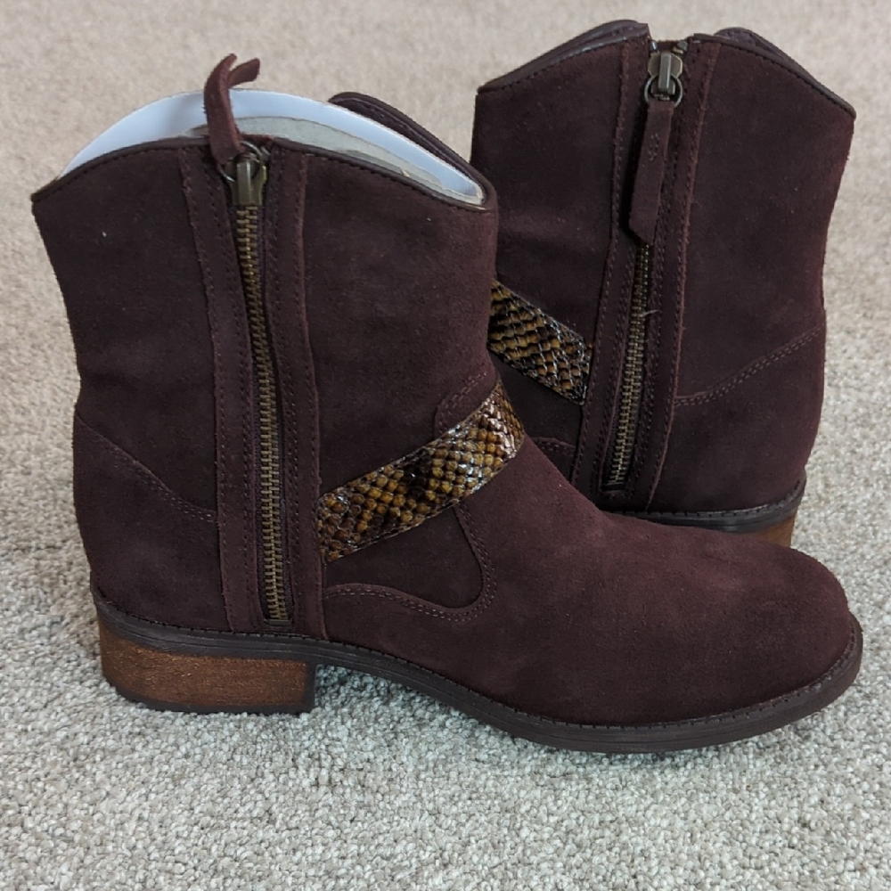 UGG Milnor Women's Dark Brown Suede Ankle Boots with Snakeskin Strap - Picture 10 of 12